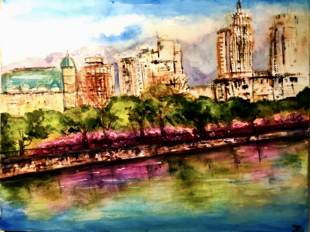 Original New York Watercolour Painting – Abstract Cityscape Art – Handmade NYC Skyline Wall Art (30×40 cm / 11.8×15.7 in)