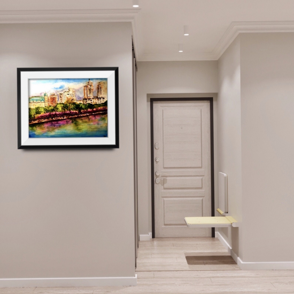 Original New York Watercolour Painting – Abstract Cityscape Art – Handmade NYC Skyline Wall Art (30×40 cm / 11.8×15.7 in)