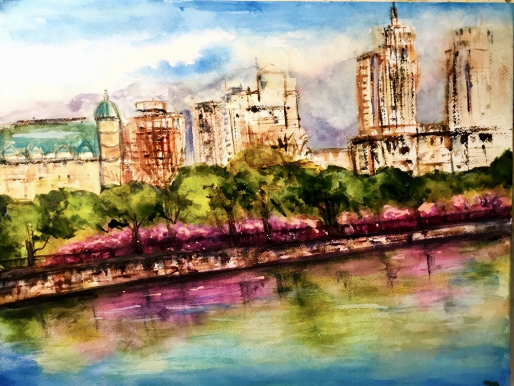 Original New York Watercolour Painting – Abstract Cityscape Art – Handmade NYC Skyline Wall Art (30×40 cm / 11.8×15.7 in)