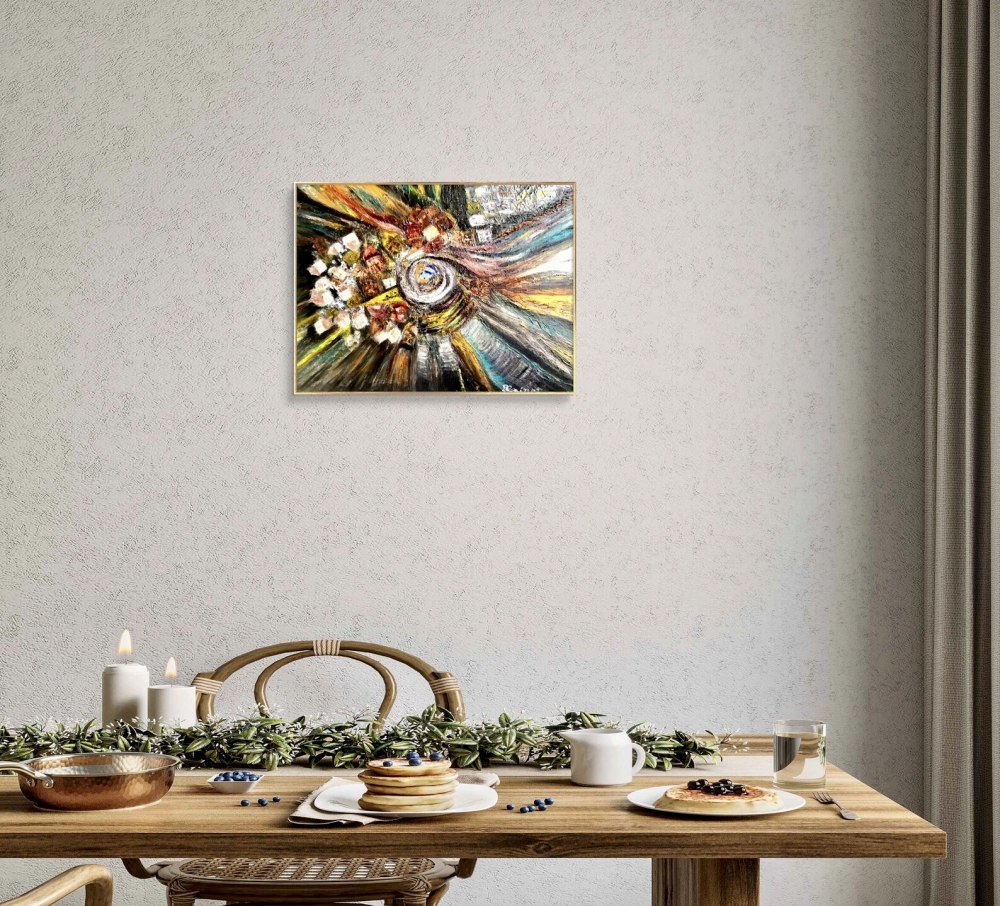 Cosmic Drift – Original Surreal Oil Painting of Floating Houses in Space