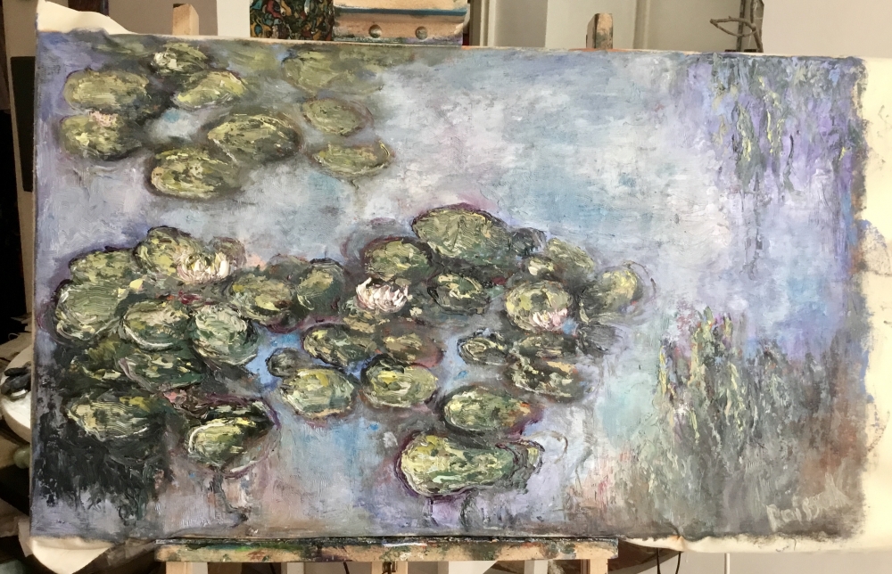Whispers of Waterlilies – Original Impressionist Oil Painting on Unstretched Canvas