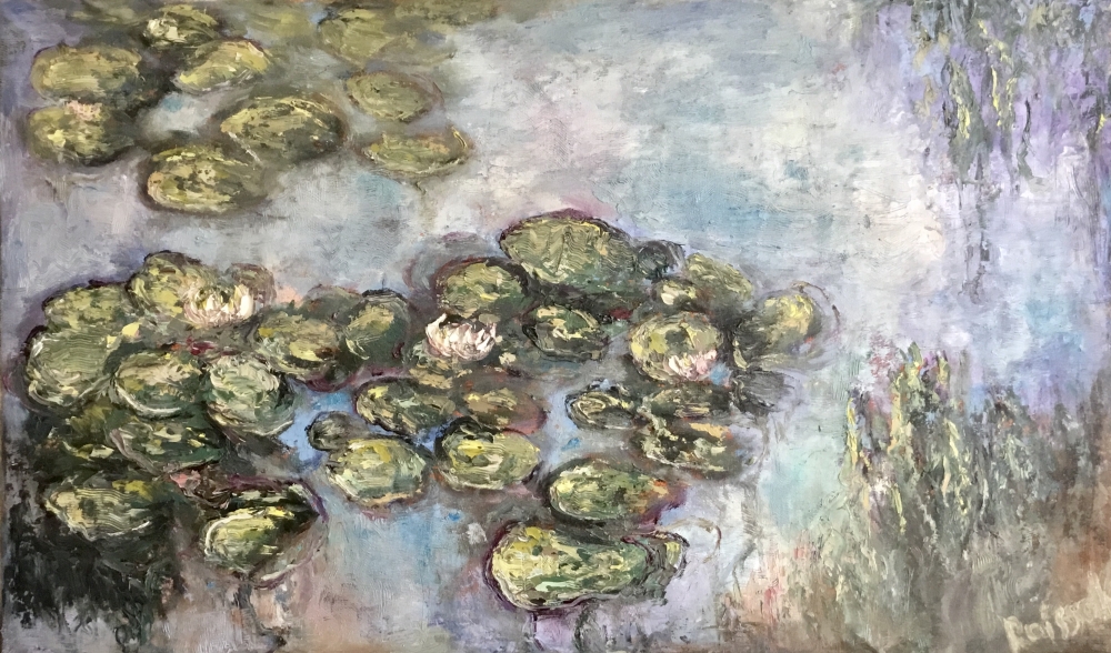 Whispers of Waterlilies – Original Impressionist Oil Painting on Unstretched Canvas