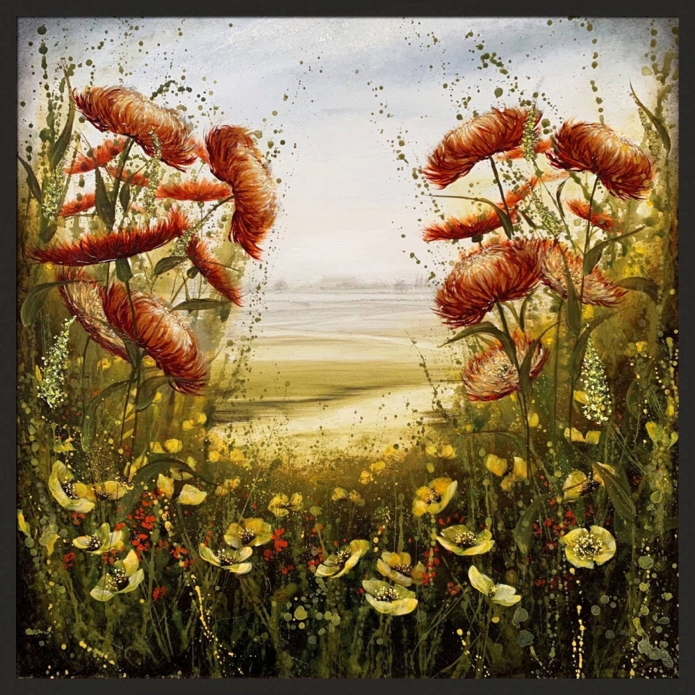 Orange Flowers Olive Green Landscape