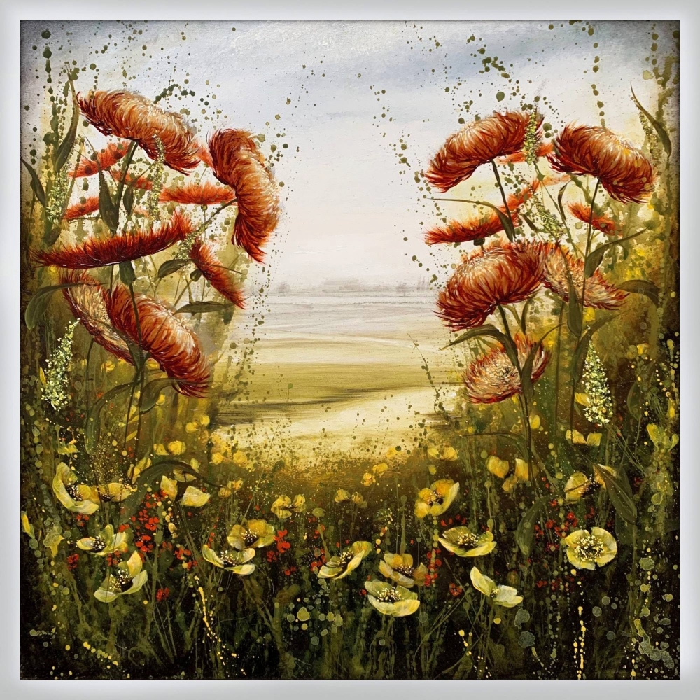 Orange Flowers Olive Green Landscape