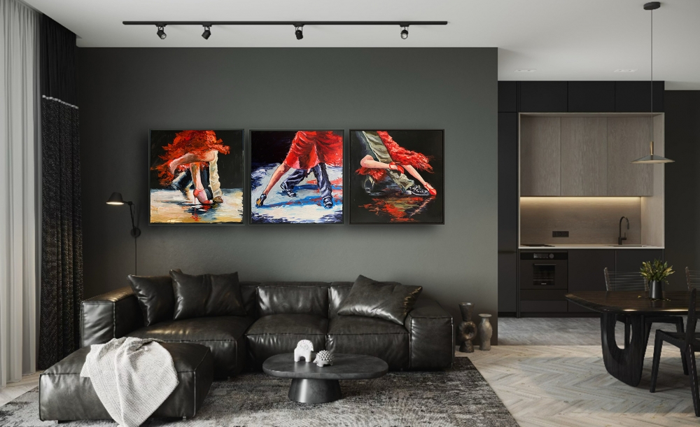 Tango. Dance club. Triptych