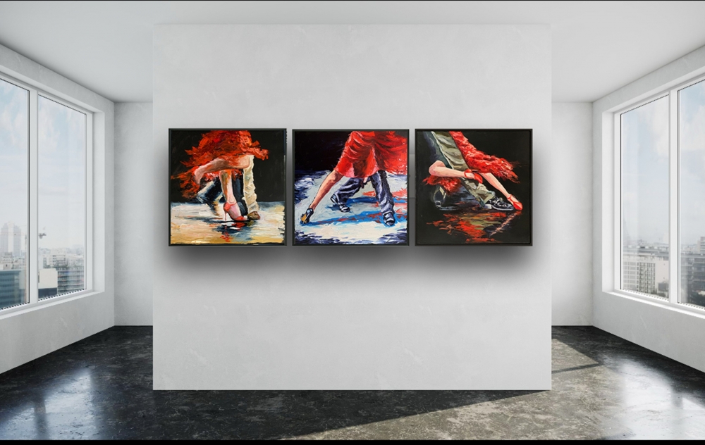 Tango. Dance club. Triptych
