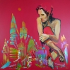 City of London Abstract Pink Night Figure 5058