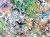 Original Dandelions Abstract Oil Painting - Textured Mixed Media Background, Handmade Wall Art, 30x40 cm (11.8x15.7 inches), Not Framed