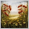 Orange Flowers Olive Green Landscape