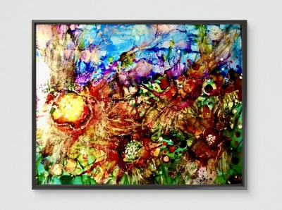 Fantasy Flower Garden, Colorful Abstract Alcohol Ink Mixed Media Art
