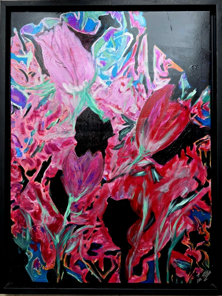 Tulips of the Rising Moon (Large framed canvas)