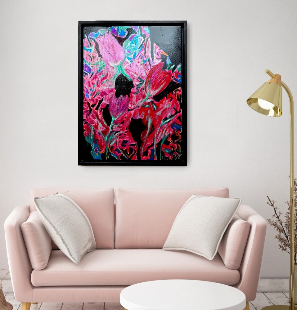 Tulips of the Rising Moon (Large framed canvas)