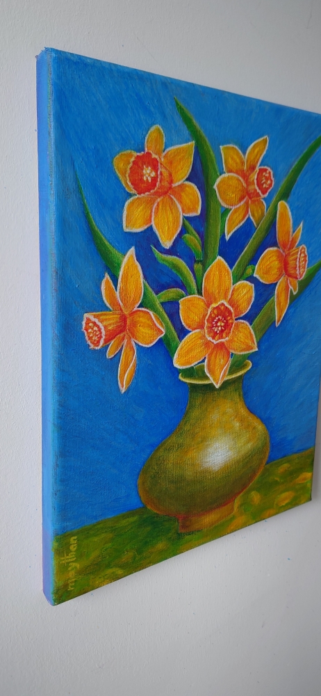 Daffodils in a copper vase 