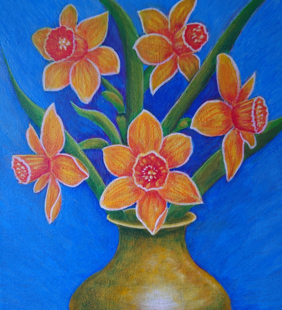 Daffodils in a copper vase 