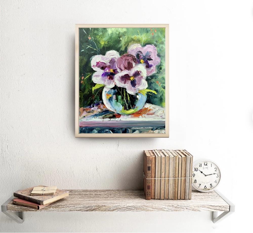 Pansies in a glass vase - floral art