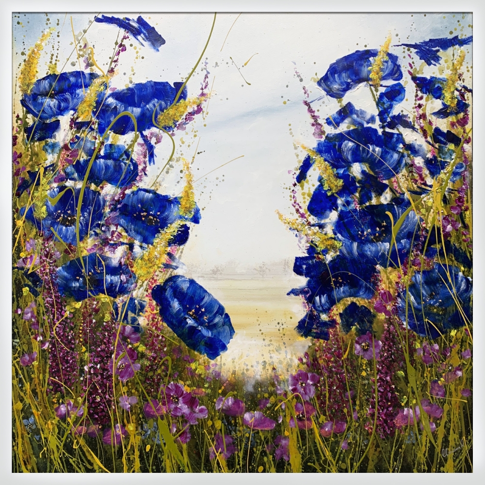 Blue Jewel Flowers Framed