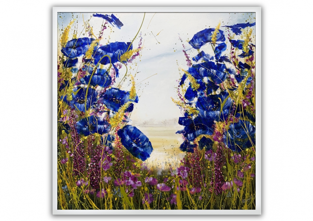 Blue Jewel Flowers Framed