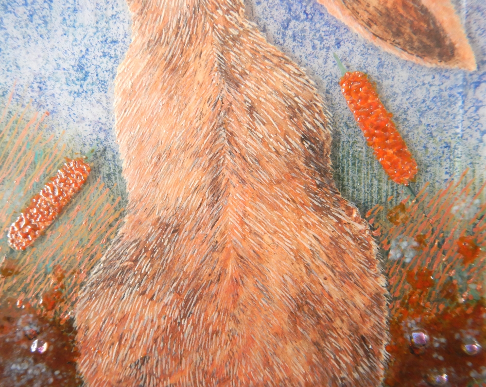 Handmade Fused Glass 'Hare & Moon' Picture.