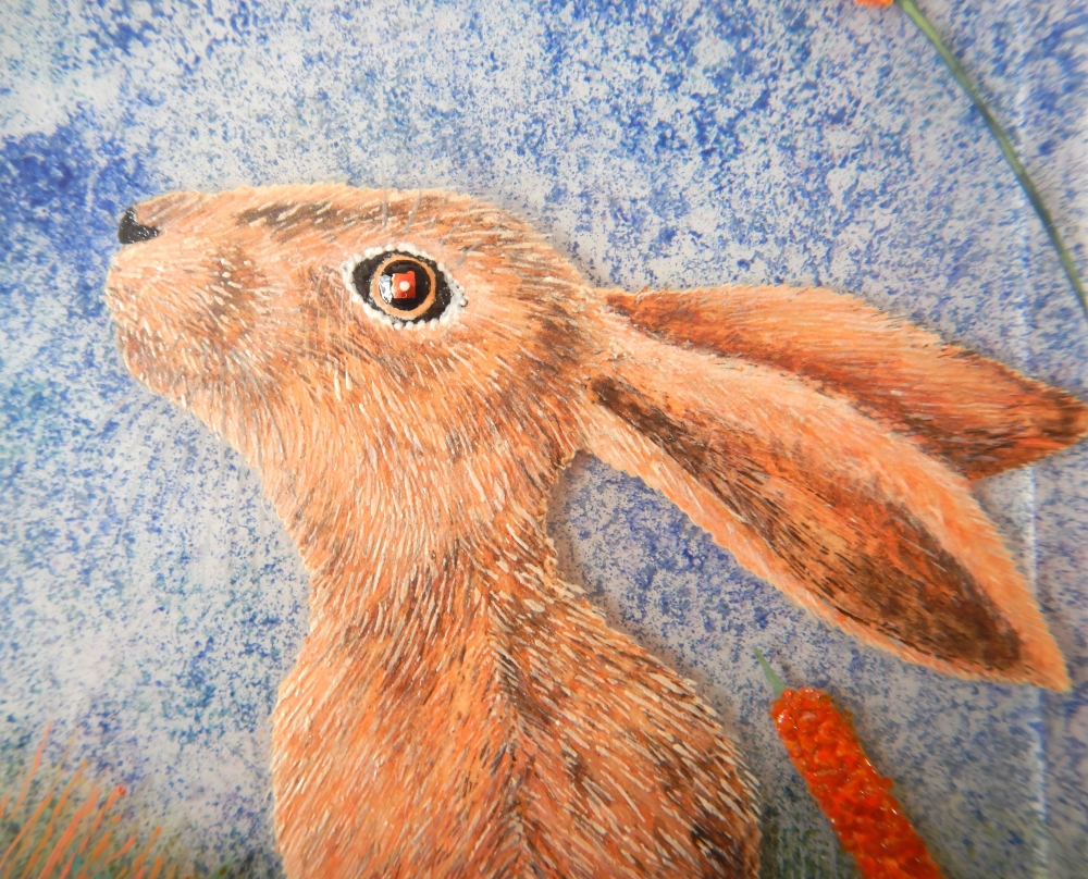 Handmade Fused Glass 'Hare & Moon' Picture.