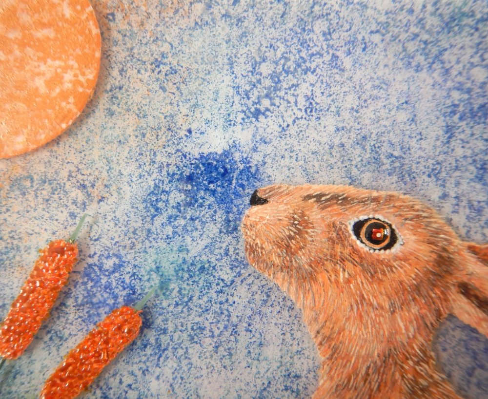 Handmade Fused Glass 'Hare & Moon' Picture.