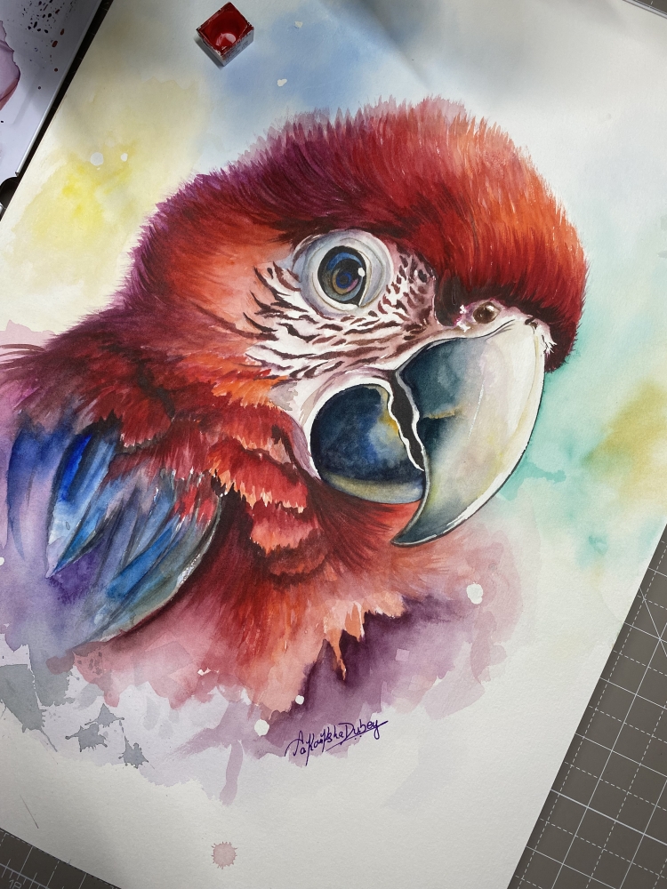 Crimson Majesty | Original Watercolor Painting | Scarlet Macaw | A3 Size