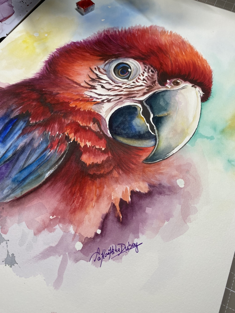Crimson Majesty | Original Watercolor Painting | Scarlet Macaw | A3 Size