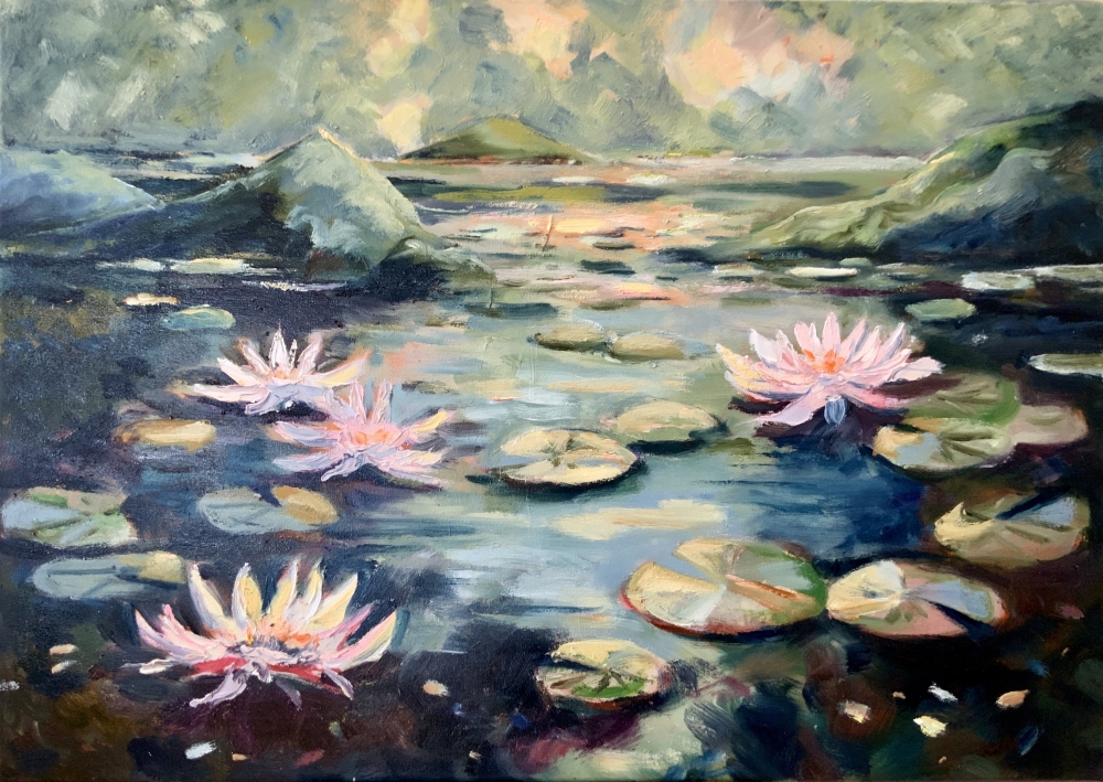 Indigo Serenity - water lilies pond