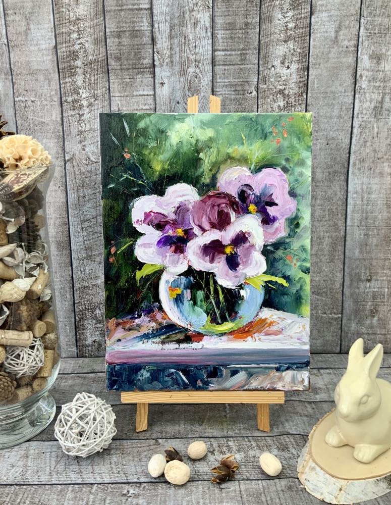 Pansies in a glass vase - floral art