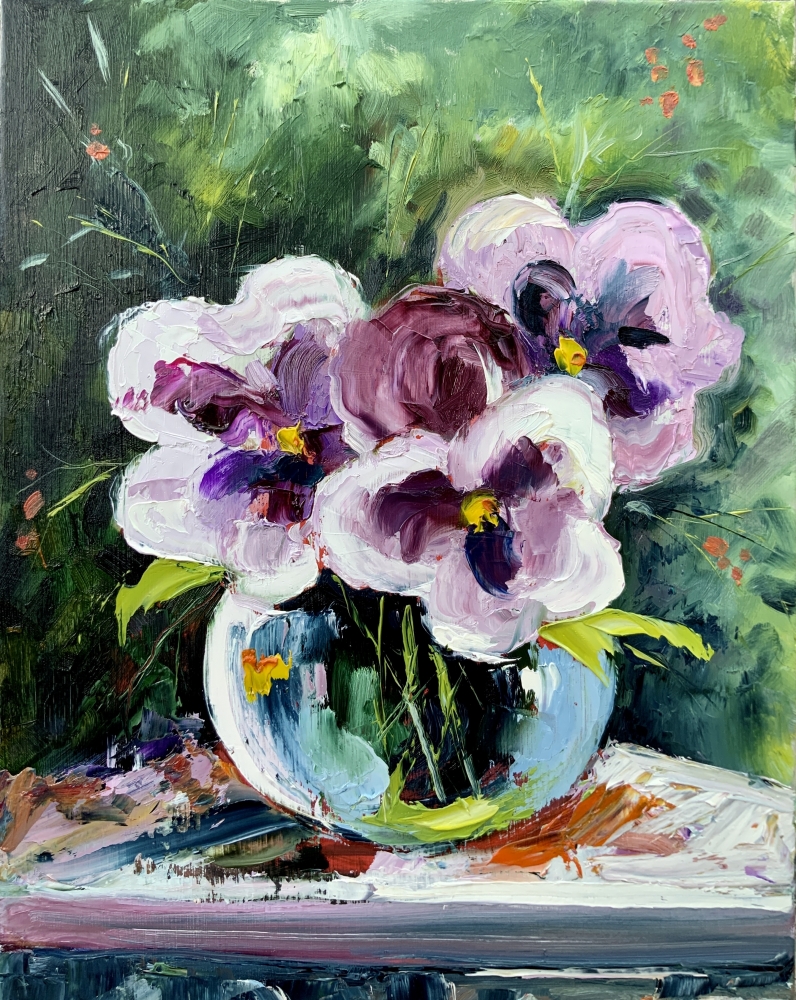 Pansies in a glass vase - floral art