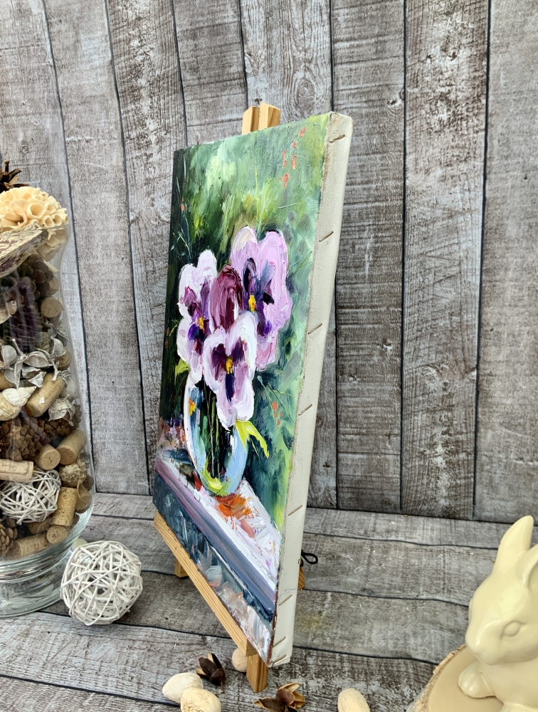 Pansies in a glass vase - floral art