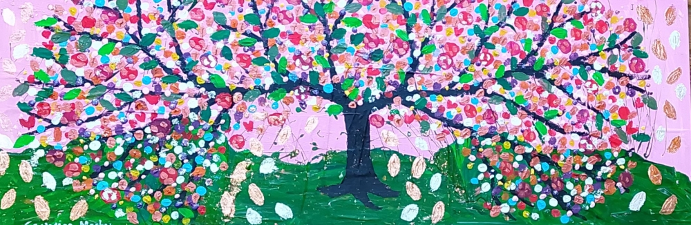Quirky Colourful Tree in a Pink Sky 
