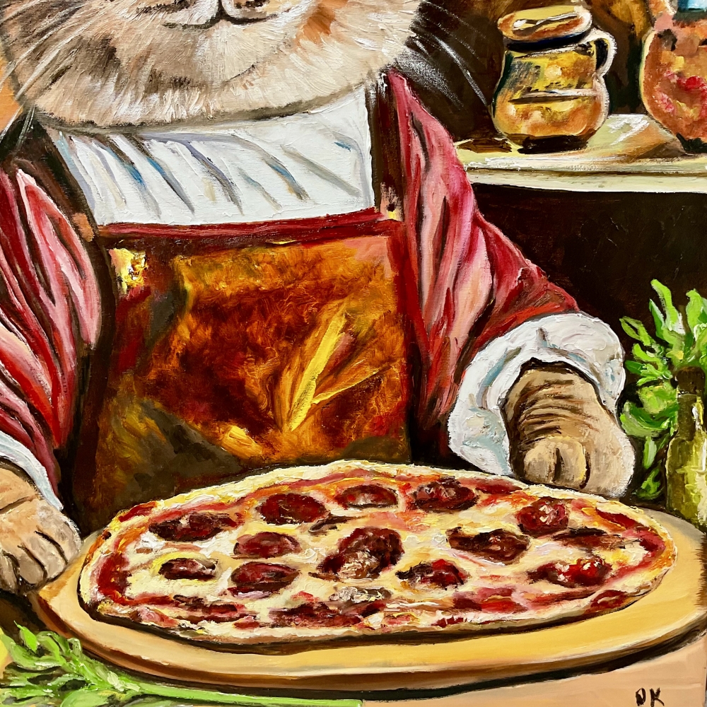 Cat pizza maker. Size 92 x 72 cm 