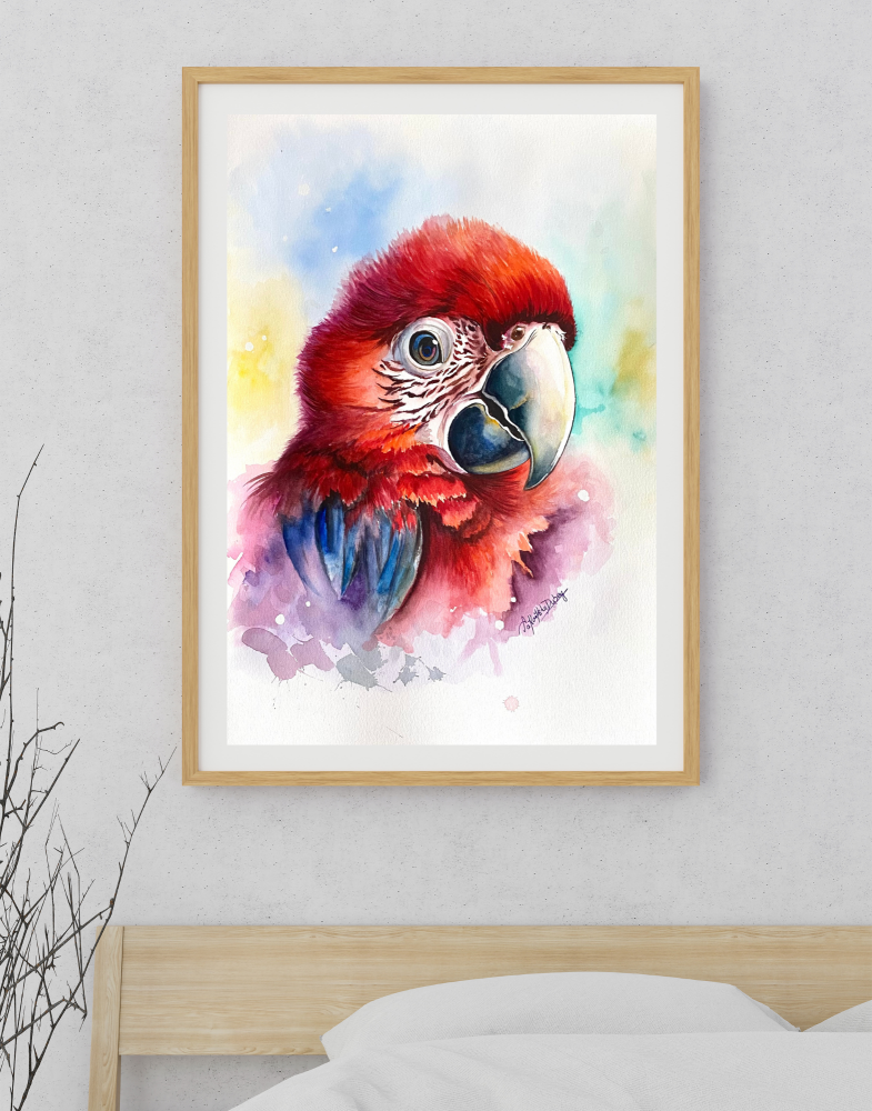 Crimson Majesty | Original Watercolor Painting | Scarlet Macaw | A3 Size
