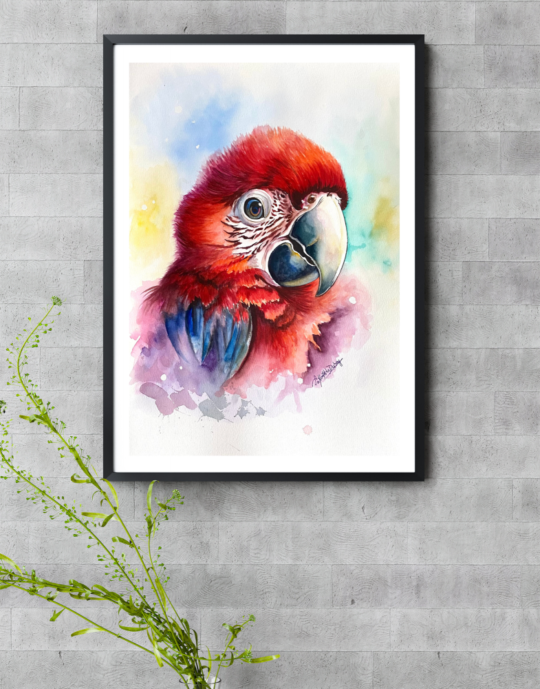Crimson Majesty | Original Watercolor Painting | Scarlet Macaw | A3 Size
