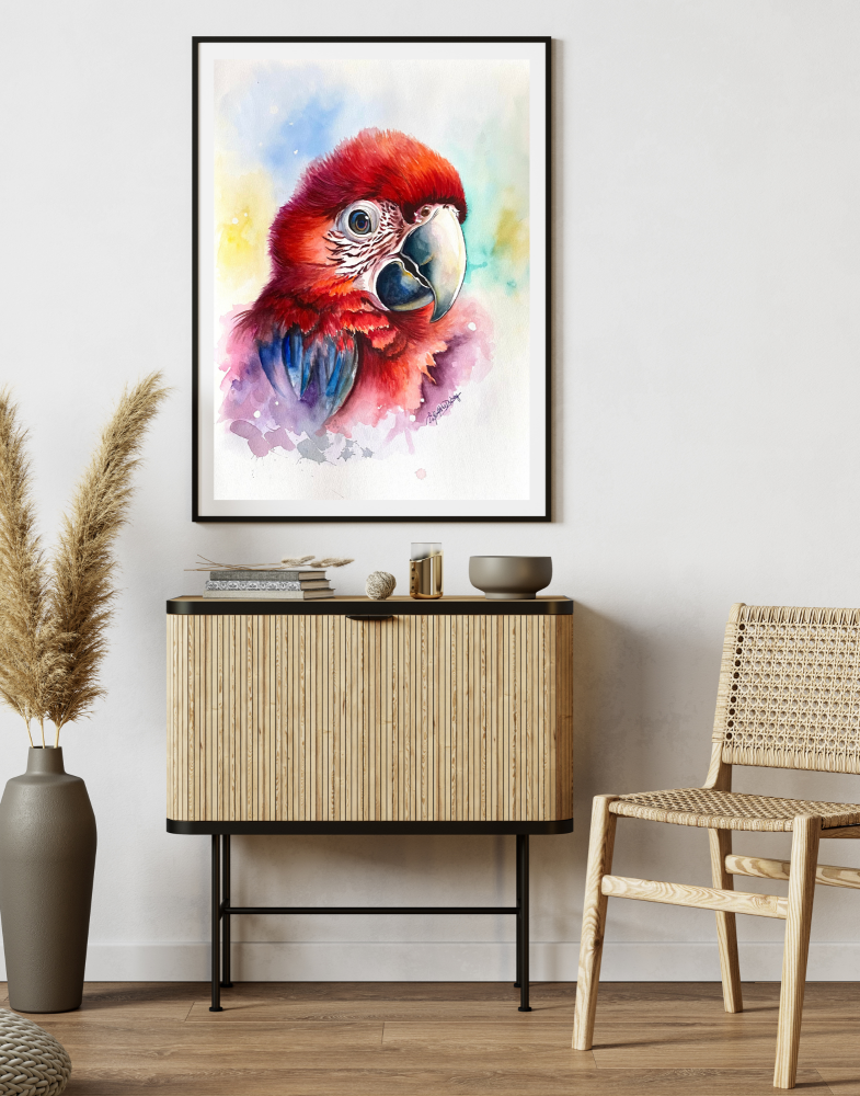 Crimson Majesty | Original Watercolor Painting | Scarlet Macaw | A3 Size