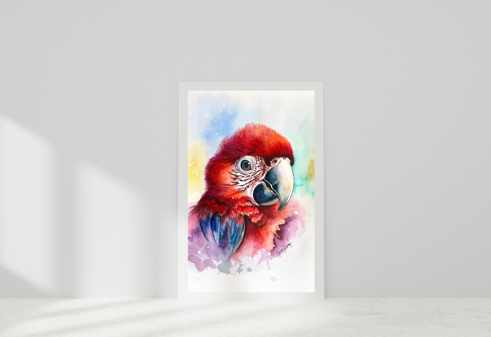 Crimson Majesty | Original Watercolor Painting | Scarlet Macaw | A3 Size