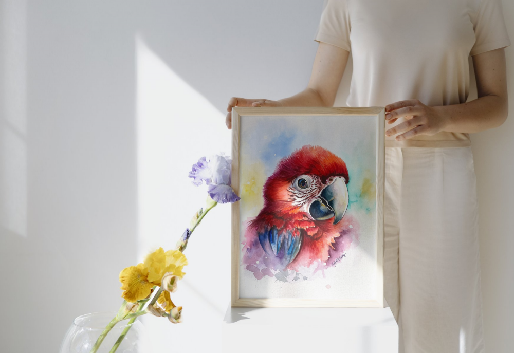 Crimson Majesty | Original Watercolor Painting | Scarlet Macaw | A3 Size