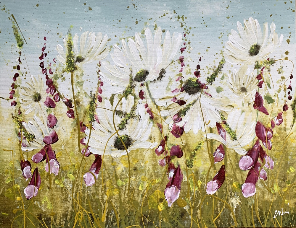 Peaceful Flowers Daisies and Foxgloves