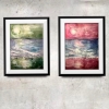 Set of 2 Original Watercolor Paintings | Pink & Green Sunset Landscapes 