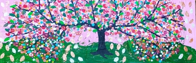 Quirky Colourful Tree in a Pink Sky 
