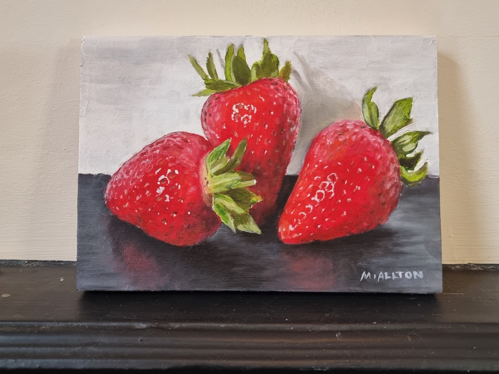 Strawberries - Small Original Still Life Oil Painting by Matthew Allton