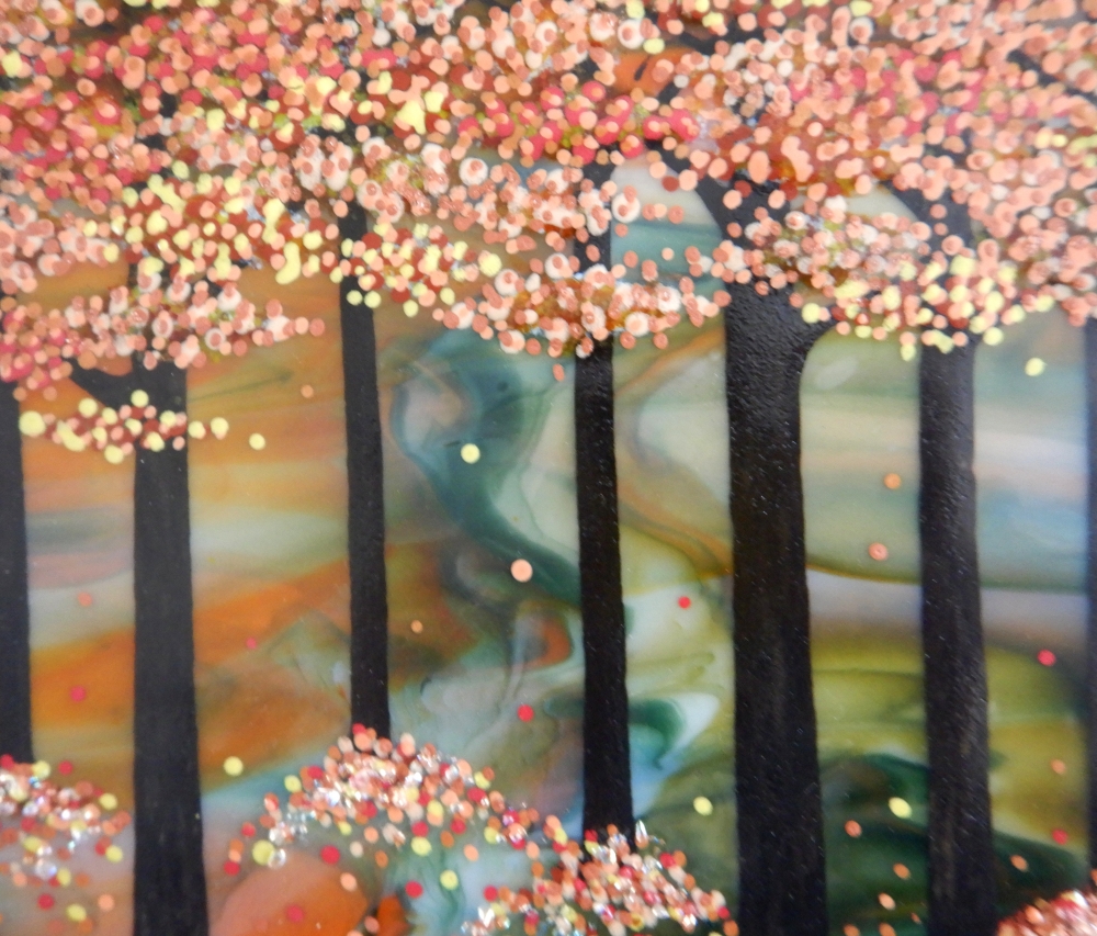 Artist made Fused Glass Autumn Trees Picture