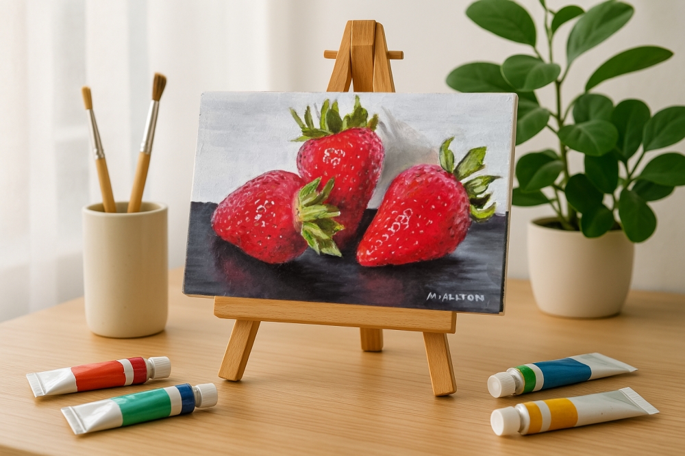 Strawberries - Small Original Still Life Oil Painting by Matthew Allton