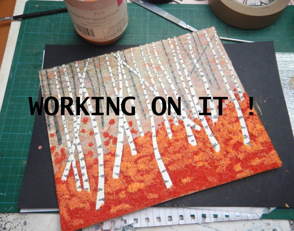 Artist made Fused Glass Autumn Silver birch Trees Picture