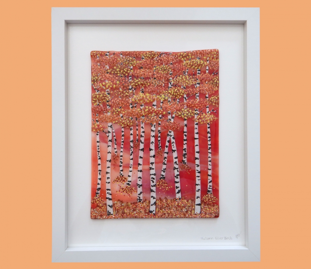 Artist made Fused Glass Silver Birch Trees