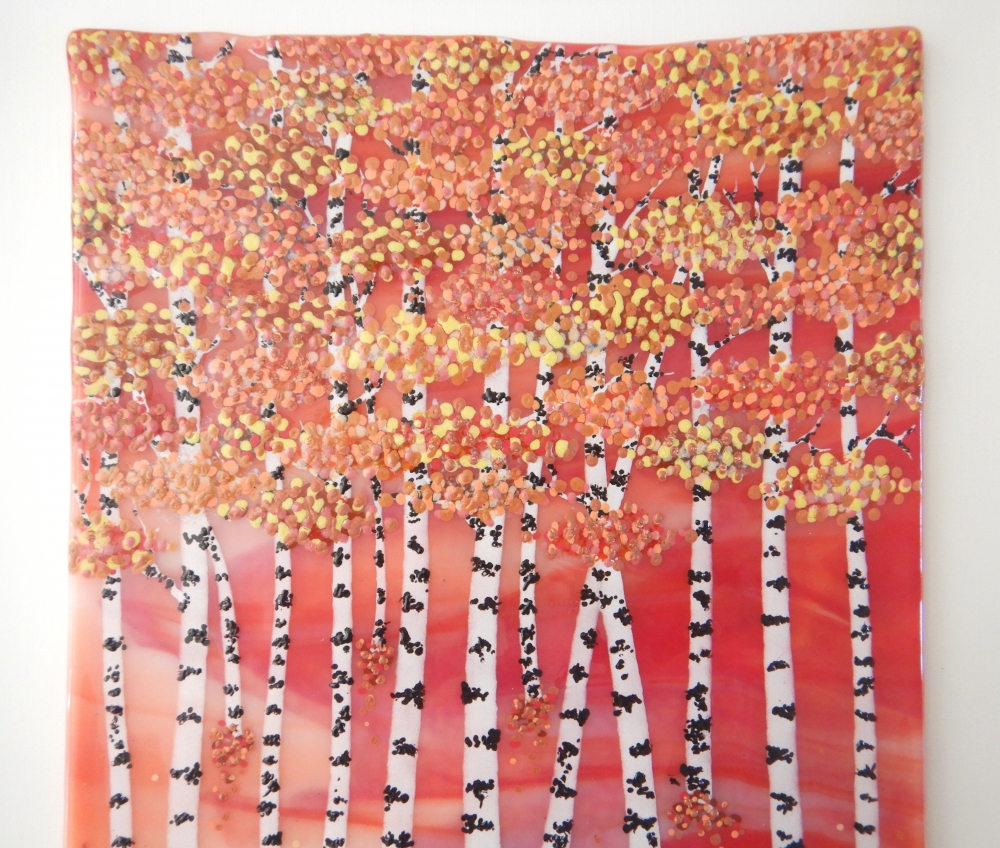 Artist made Fused Glass Silver Birch Trees