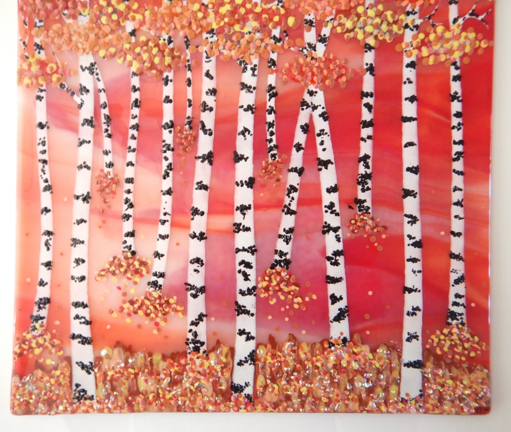 Artist made Fused Glass Silver Birch Trees