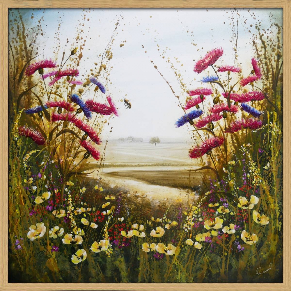 Glorious Cornflowers and Bee Landscape framed 