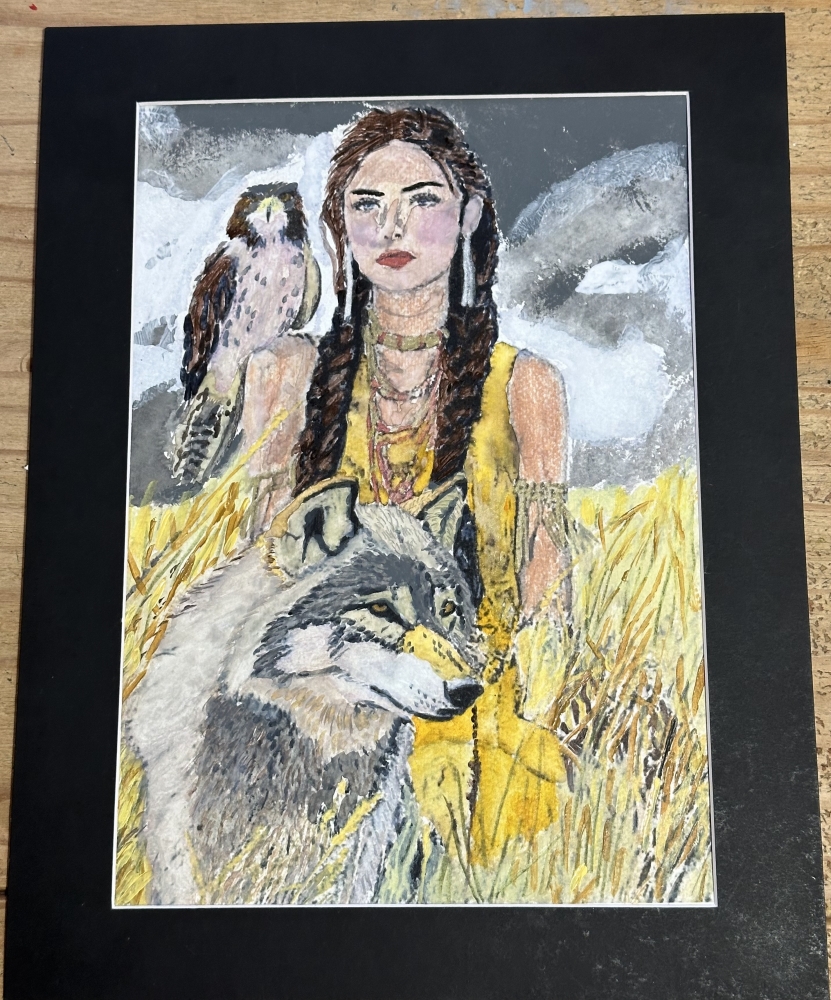 Falcon , girl and she wolf 