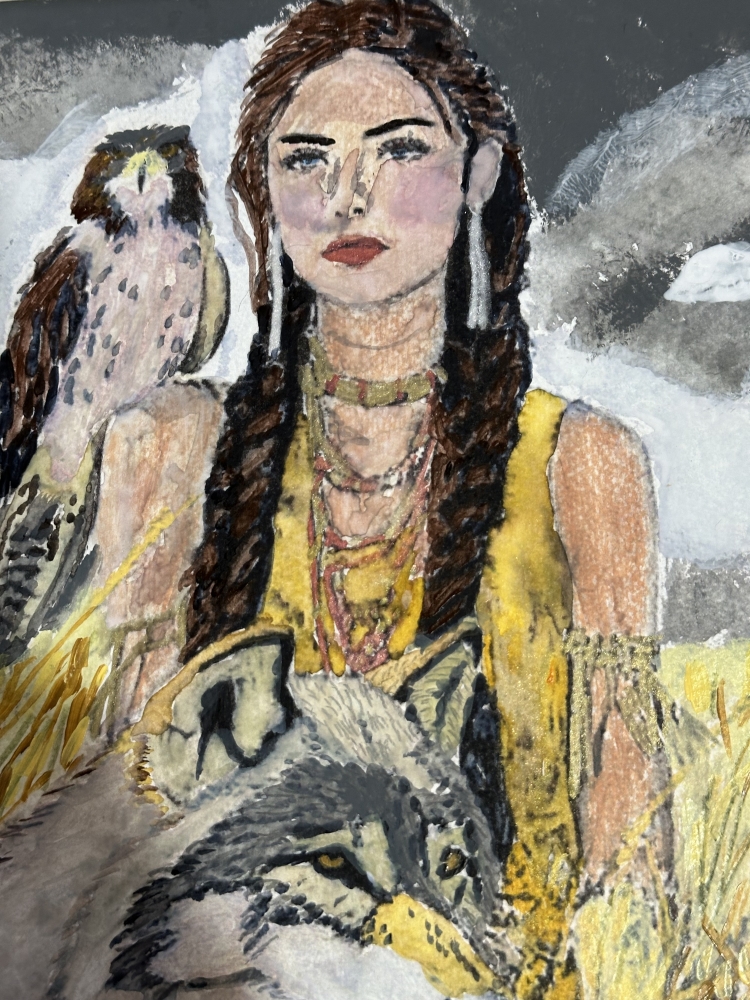 Falcon , girl and she wolf 